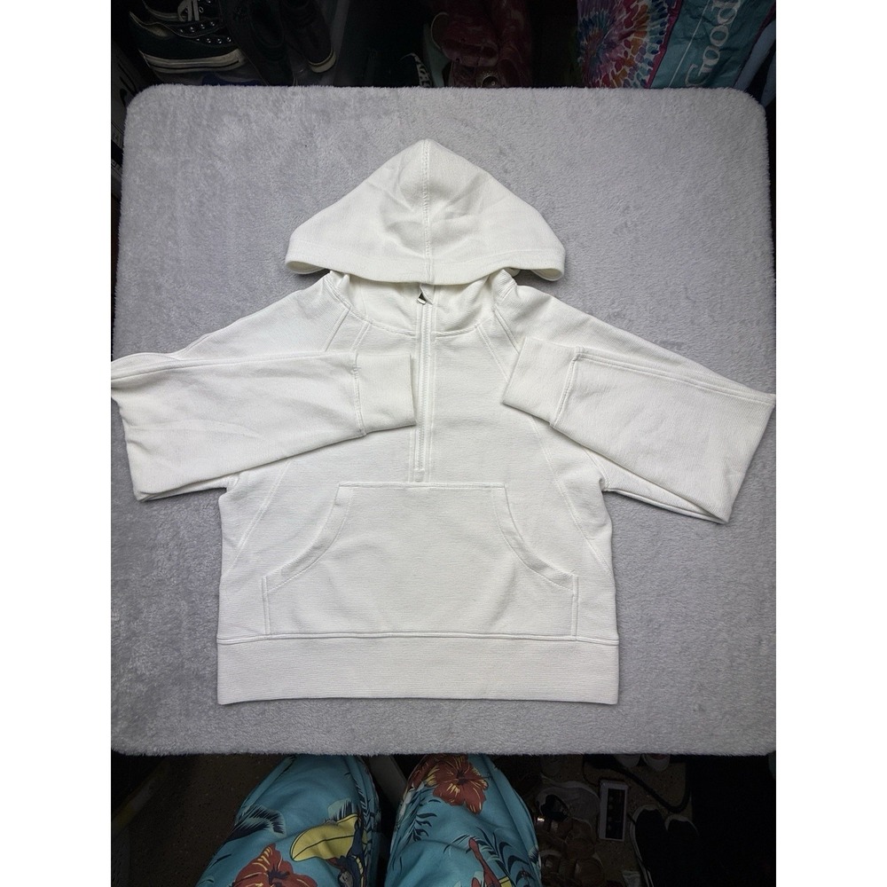 ANRABESS White 1/4 Zip Pullover Hoodie w/ Pockets Solid Knit Womens S